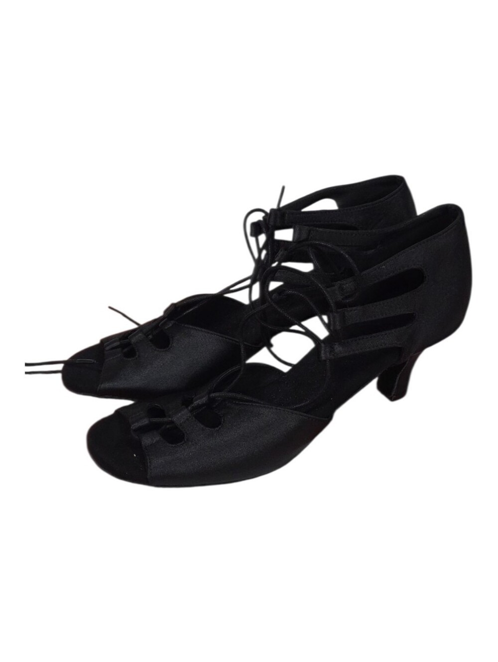 Ballroom Salsa Black Satin Lace-Up Dance Heels 9.5
